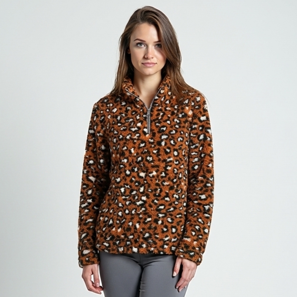 Gingerly Rust & Black Leopard Plush Pullover Black Size Sm/Med